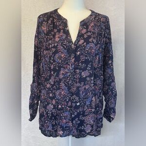#1113 Nine West Floral Navy Women's Top Sz Small